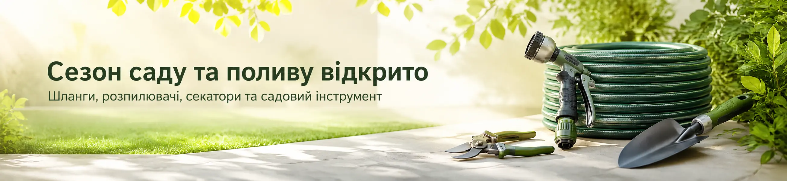 Сезон саду та поливу: шланги, розпилювачі, секатори та садовий інструмент